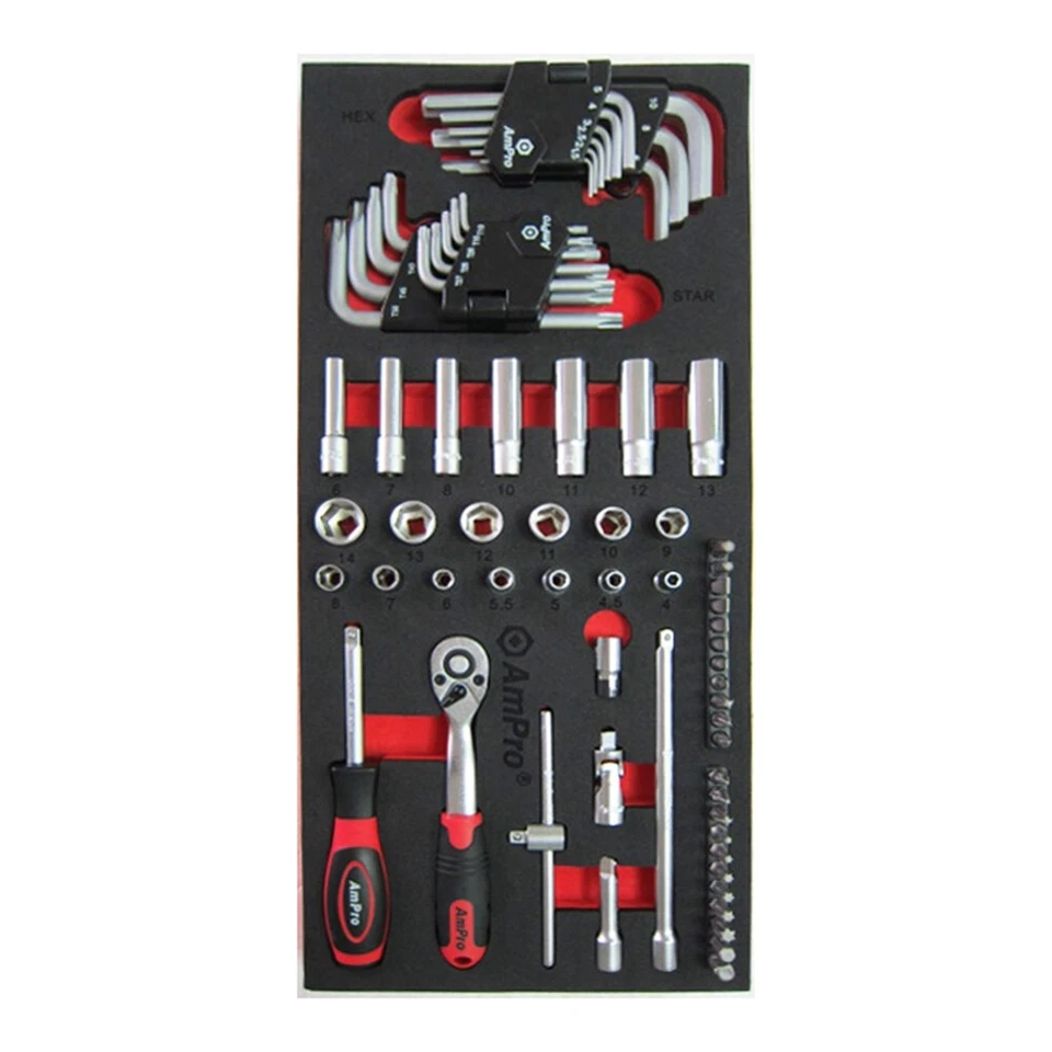 67pc Ampro 1/4" Drive Heavy Duty Metric Wrench Spanner Socket Tool Set T45066