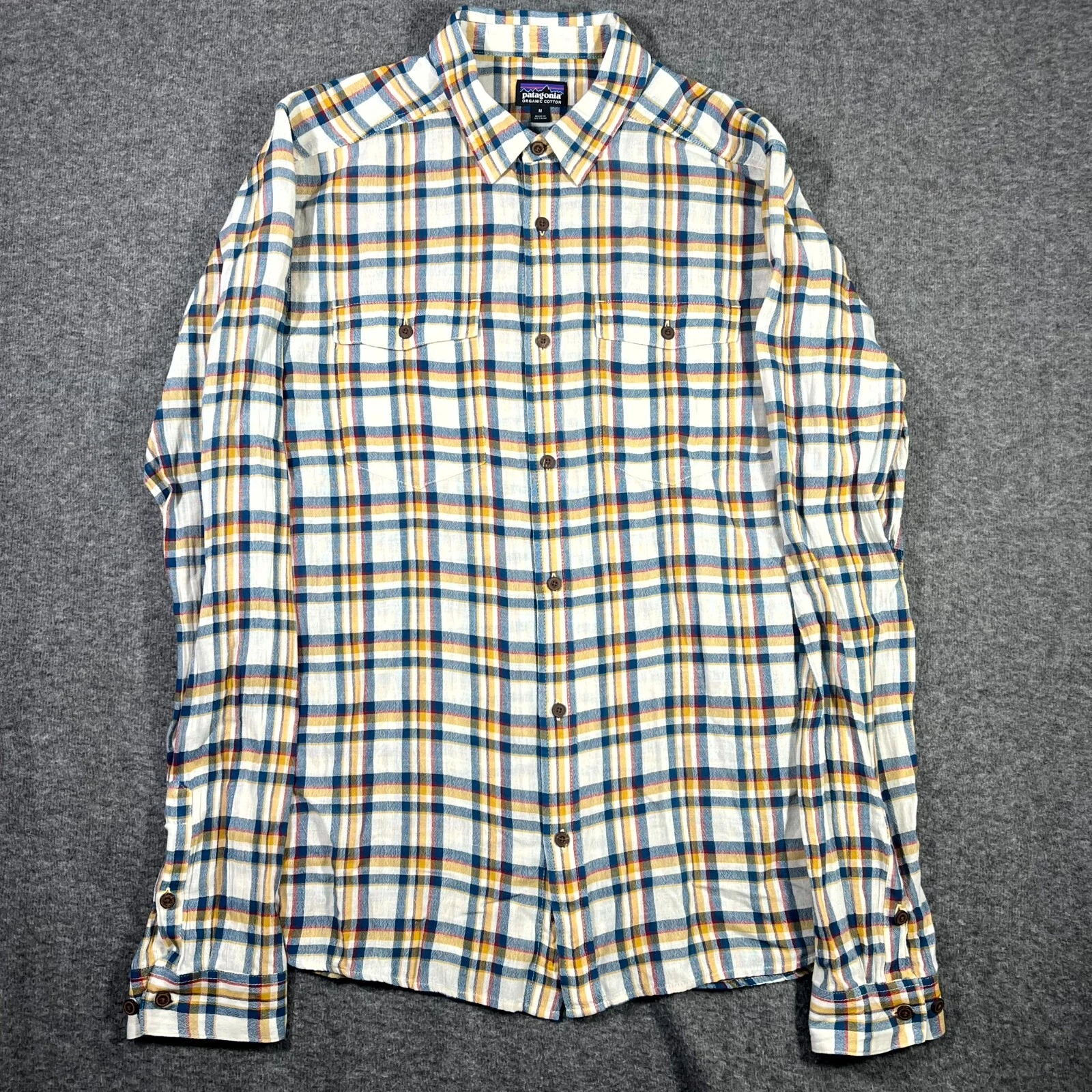 Patagonia Shirt Mens Medium Plaid Woven Organic Cotton Long Sleeve Button Up