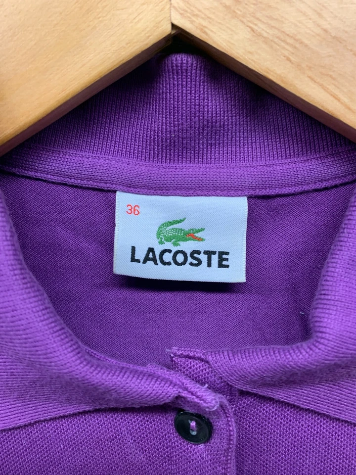 Lacoste Polo Shirt Women’s Size XS (36) Purple Fitted Short Sleeve Cotton Top - Image 3 of 4