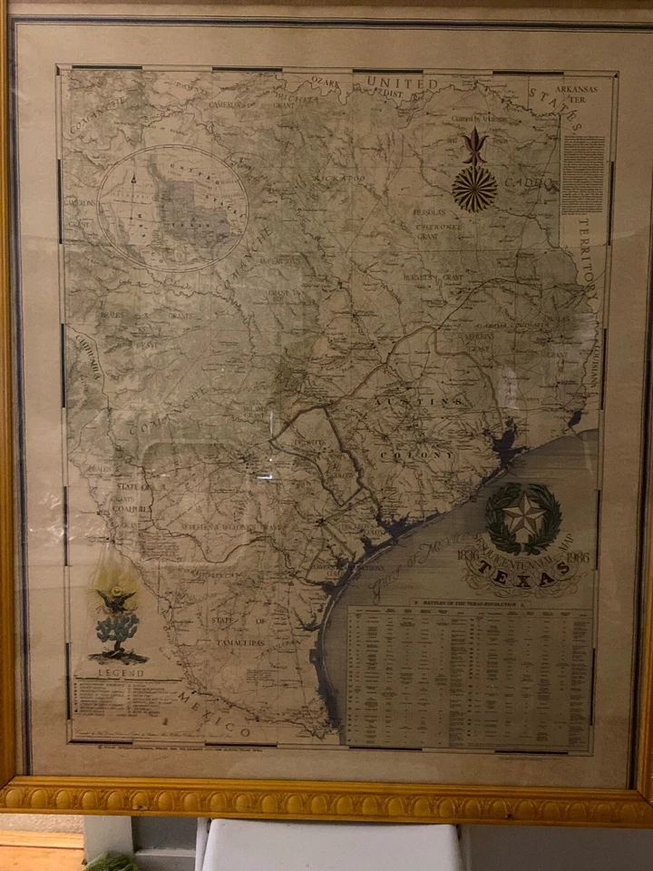 MAPA REVOLUCIONARIO DE TEXAS 1836 ENMARCADO POR JOHN DAVIS Foto 4 de 4