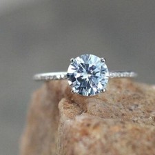 1.80 Ct Simulated Diamond Wedding Engagement Ring 14K Solid White Gold Size 6