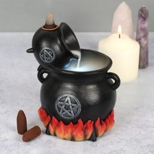 Pouring Cauldron LED Backflow Incense Cone Burner Pagan Wiccan Halloween