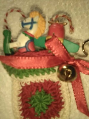 GRANNY SQUARE Toy STOCKING ORNAMENT Rocking Horse Candy Christmas Enesco Carlton