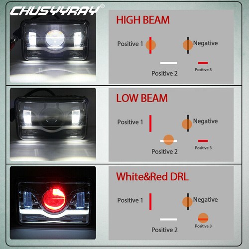 2 PIEZAS 4x6" pulgadas faros LED HI/LO/DRL para serie 60/80 H4656/H4651/4651/4652 - Imagen 4 de 10