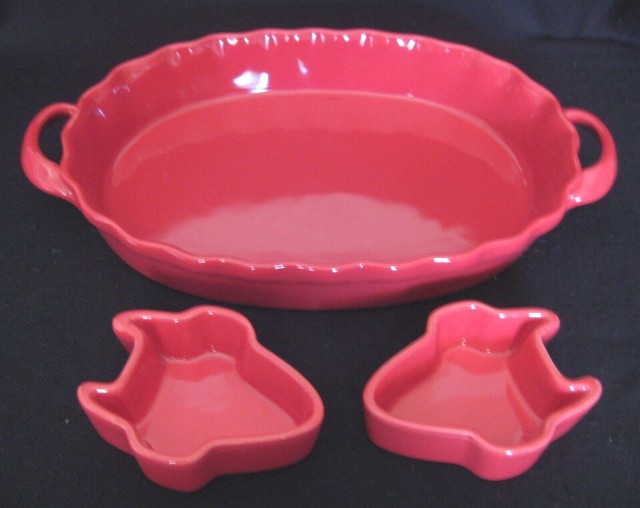 Vintage Oval Serving Baking Casserole Dish with Handles & 2 Condiment