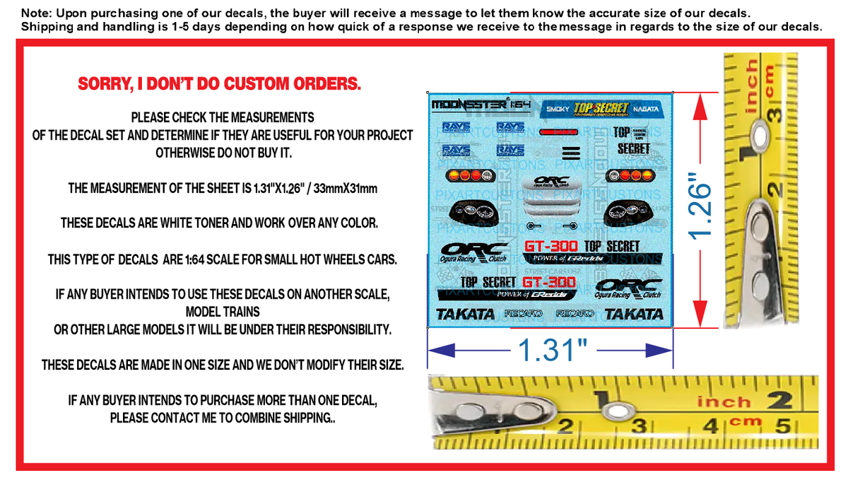 White Toner 1/64 Water Slide Decal Set Toyota Supra GT-300 Top