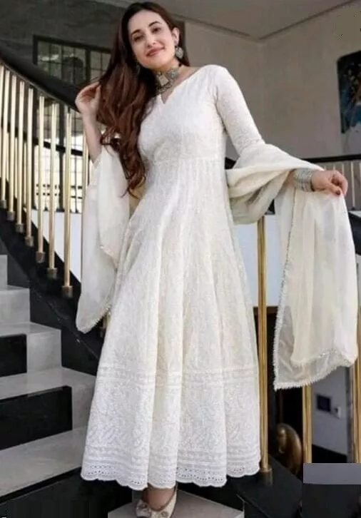 Anarkali Long Kurti With Dupatta Gown Kurta Traditional Wedding