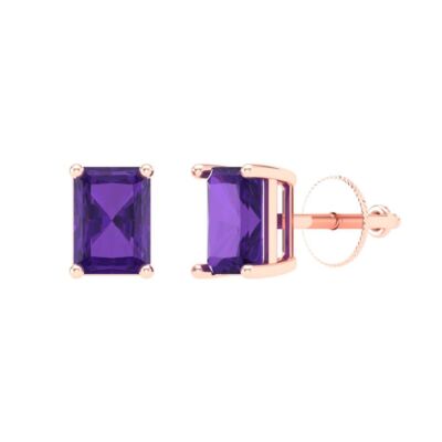 2.0 ct Emerald Cut Studs Natural Gemstone Rose Gold Designer Earrings Push back