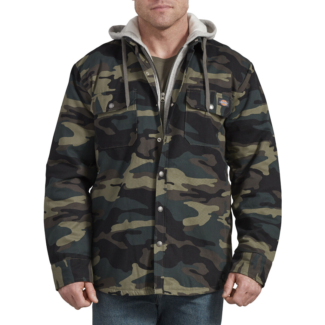 Dickies Men's Relaxed Fit Hooded Duck Quilted Shirt Jacket Big