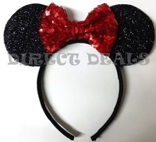 Minnie Mouse Ears Headband Shimmer Black Sparkly Red Bow Birthday Party Favors