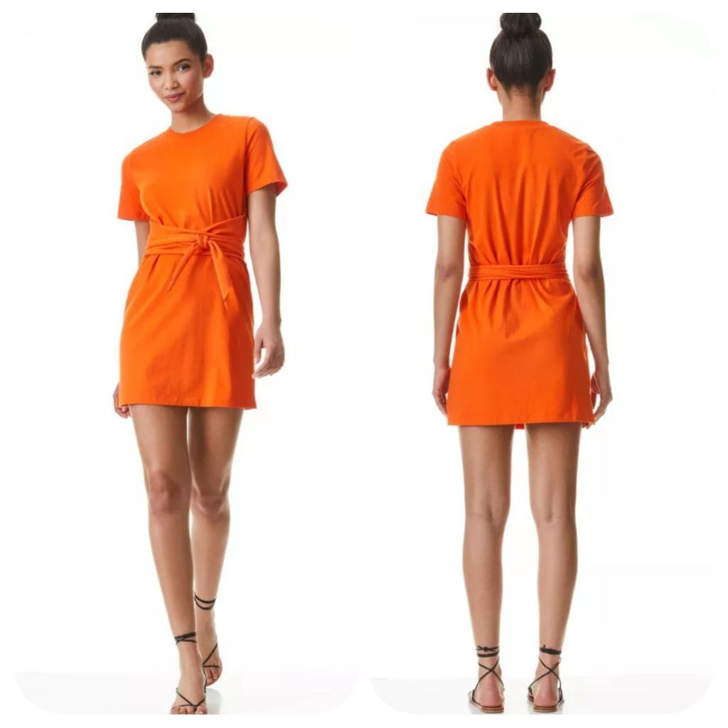 Alice + Olivia Orange Tie Waist T-Shirt Dress Size L