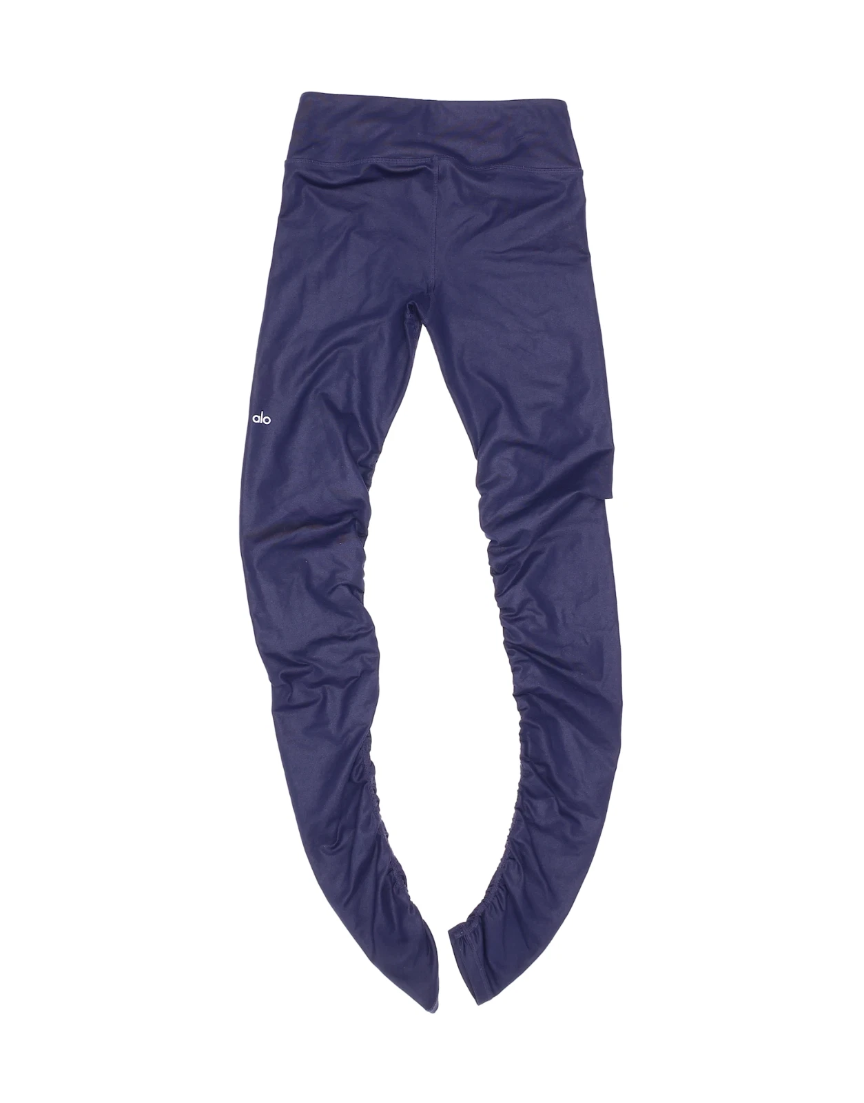 alo-yoga navy shirred mid rise leggings