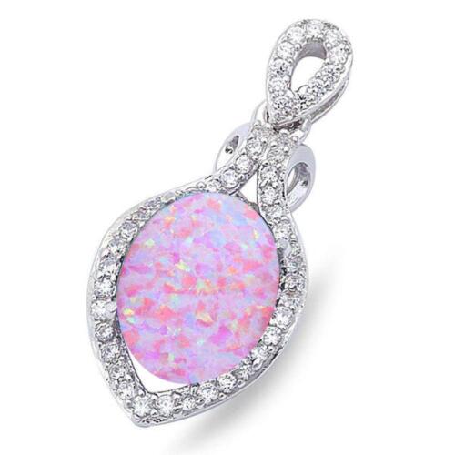 Lab Created Pink Opal & Cubic Zirconia .925 Sterling Silver Pendant 1" long - Picture 1 of 2