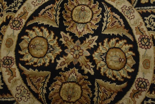 Agra Rug 6’1” x 6’4” Octagon Black Wool Traditional Hand-Knotted Oriental Carpet - Picture 7 of 12