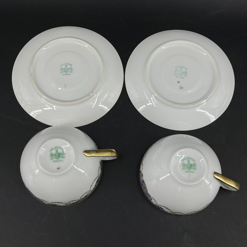 Rare 2 Sets Royal Bayreuth Bavaria Teacups Saucers Coffee Tea Floral Royal Blue - Picture 4 of 7
