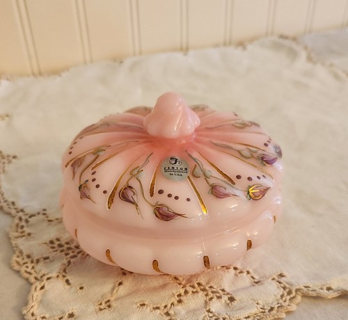 Fenton Ltd Rosalene Puff Box tarro en polvo pintado a mano brotes de rosas firmados numerados  - Imagen 4 de 12