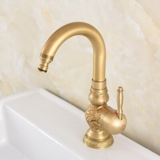 Antique Brass Carved Bathroom Basin Kitchen Sink Swivel Mixer Tap Faucet enf724