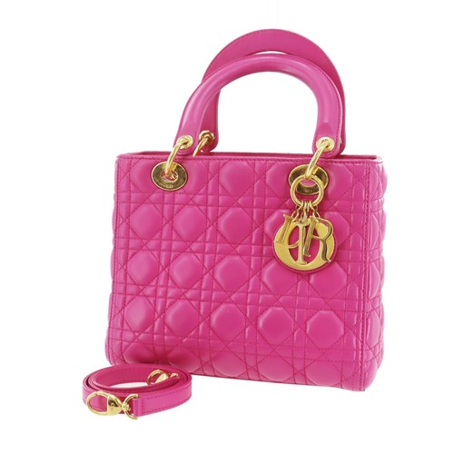 Christian Dior Lady Dior Cannage 2-Way Handbag Pink Leather Vintage #BM950 S