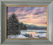 JANUARY  NIGHTFALL # 2 - original framed oil snowscape painting by K. McDermott