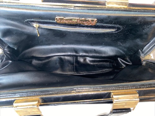 Vintage Artegiani Veneziani Black Leather Hand Bag- Preowned EUC 14” X 7” - Picture 10 of 15