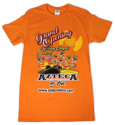 Azteca D'oro Mexican Restaurant Wesley Chapel Florida Orange T Shirt Adult Sz. S