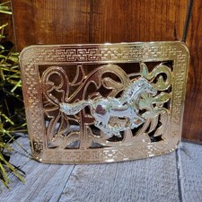 Running Horse Western Belt Buckle Rose Tone And Silver Cowboy Rodeo Buckle