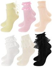 6 Pairs Women's Ruffle Ankle Socks - Lace  Frilly Cute Breathable Thin Cool ...