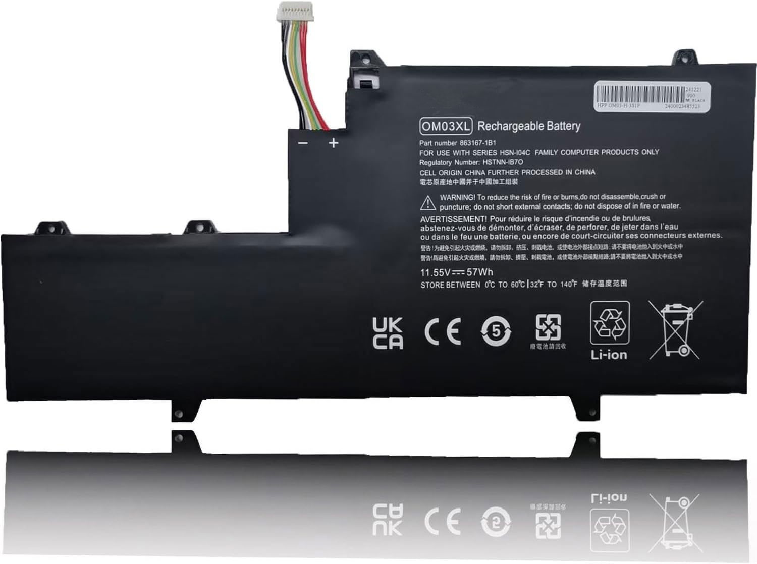 Batterie OM03XL pour HP EliteBook x360 1030 G2 de 11.55V 4935mAh