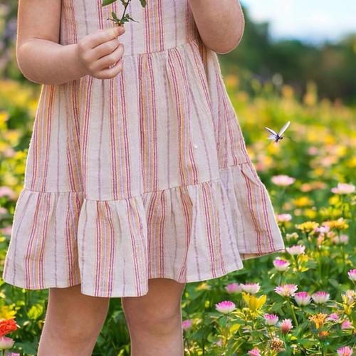 Mabel + Honey Merry Go Round Vertical Stripe Linen Cotton Dress Sz 7 - Picture 14 of 14