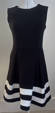 AA Studio Little Black Dress 12P Black/ White Trim Sleeveless KneeLength Pleated