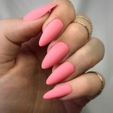 Press on Nails Almond,Medium Matte Handmade Pink Fake Nails Reusable, Lightwe...