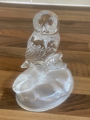 Vintage Cristal D Arques klare Bleikristall Eule Figur auf mattiertem Sockel