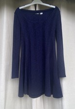 BDG Urban Outfitters Dark Navy Ribbed Knit Long Sleeve Fit & Flare Mini Sz Small