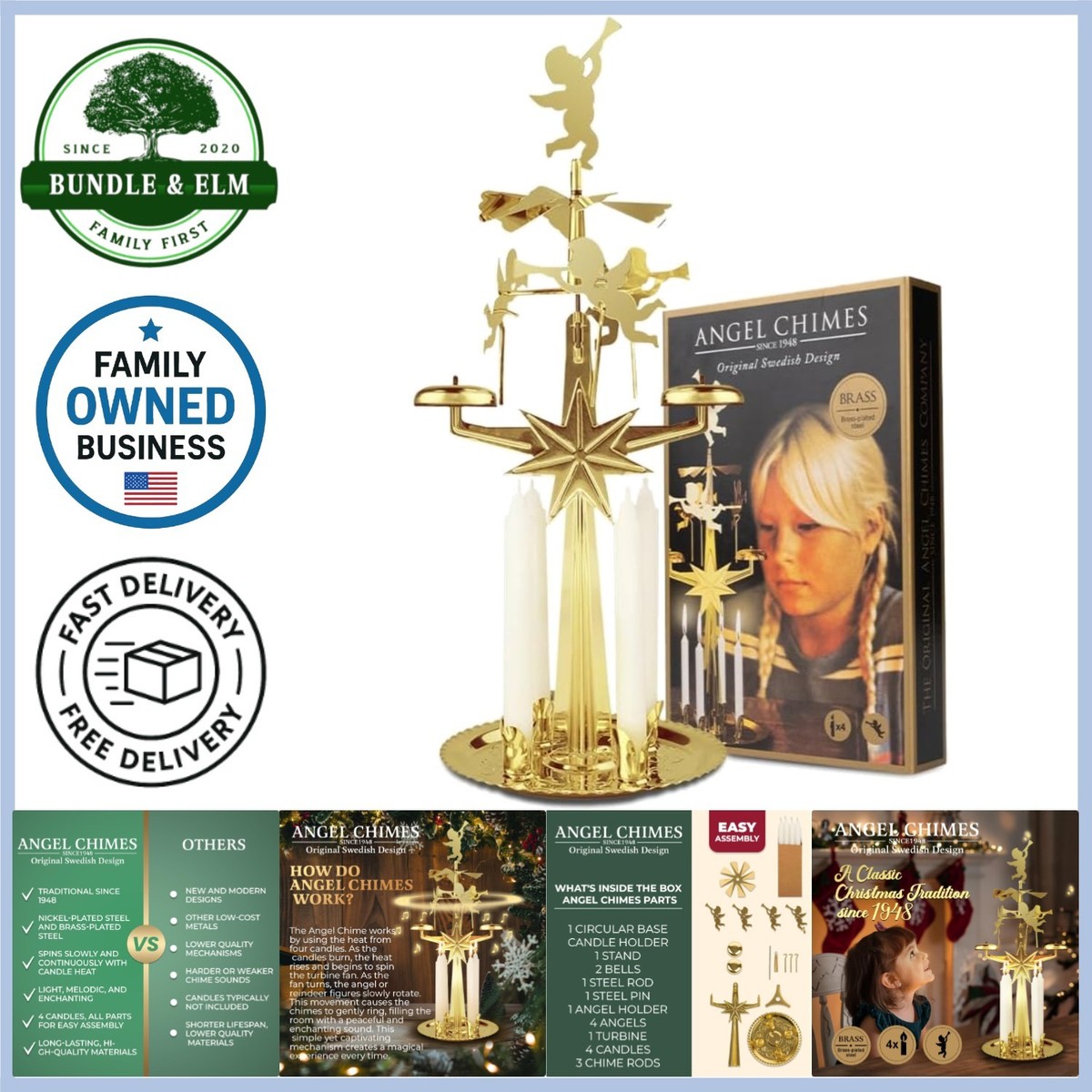 Swedish Angel Chimes Carousel with Candles - Spinning Christmas