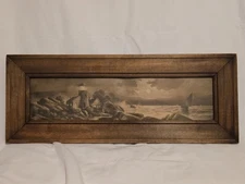 Ullman Mfg Co 1908 Lighthouse Sailboat Framed Print Antique Nautical Wood Frame