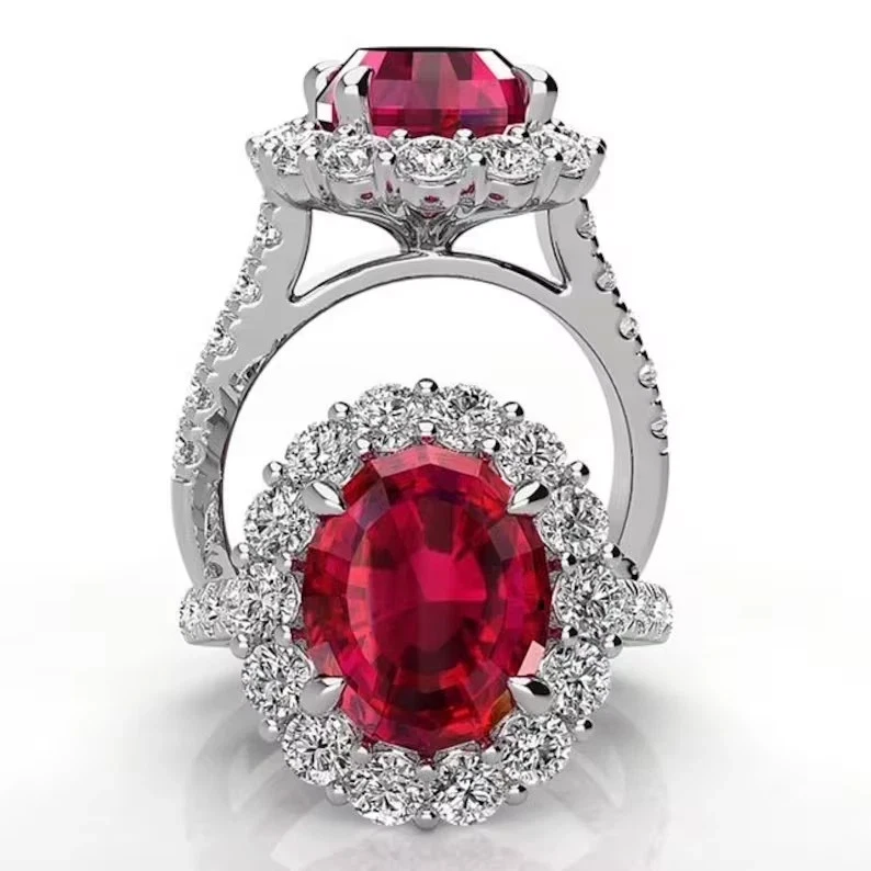 Oval Cut 3.50 Carats Natural Red Ruby & Diamond Wedding Ring Solid 950 Platinum - Image 2 of 4