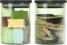 2 Pack Ribbed Glass Qtip Holder Dispenser Set - Apothecary Jars with Lids -