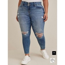 Torrid Sky High Skinny Jeggings Medium Wash Distressed Destroyed Jeans 18R