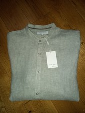 SUPERB!! MENS NIGEL HALL 100% LINEN GREY L/S GRANDAD COLLARED SHIRT LARGE BNWT