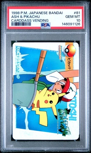 1998 POKEMON JAPANESE BANDAI CARDDASS VENDING #81 ASH & PIKACHU PSA 10