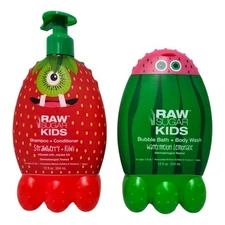 Raw Sugar Kids Watermelon Body Wash & Strawberry Shampoo Conditioner 2in1 Bundle
