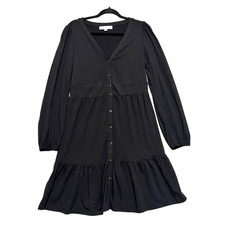 Ann Taylor LOFT Romantic Tiered Midi Dress Womens 8 Boho Chic Black Flowy