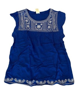 Faded Glory Women s Floral Embroidered Blouse, Boho Top, Blue Size Small