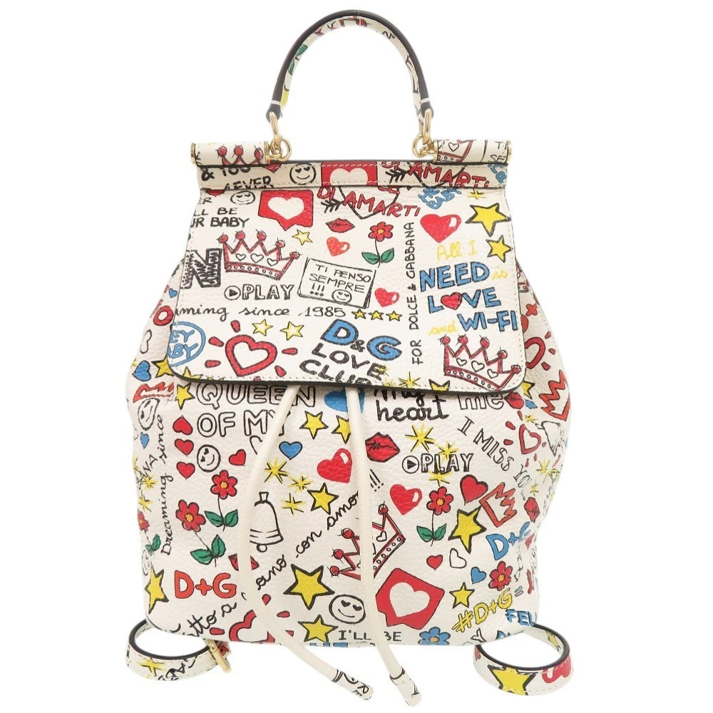 Dolce & Gabbana Shishiri Leather White Multicolor Backpack & Sicily leather backpack Dolce & Gabbana White in Leather  main image 4