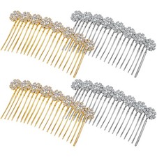 4 Pcs Rhinestone Hair Comb for Women, Silver,Gold