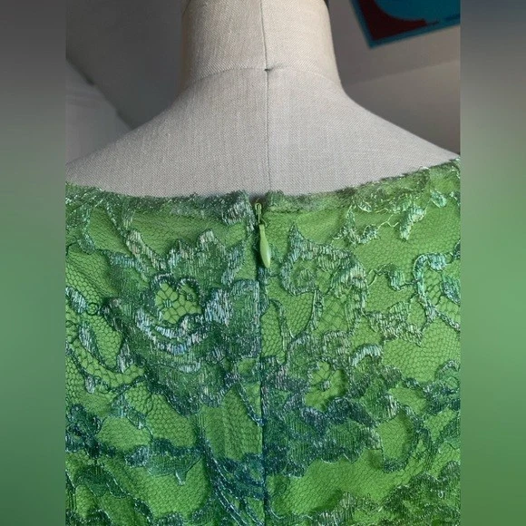 Vintage VERSACE Versus Couture Lime Green Iridescent Lace Shift Dress medium - Image 4 of 4