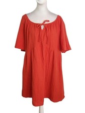 Old Navy Orange Cotton Gauze Relaxed Mini Dress with Pockets
