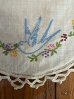 2 pc Oval Linen Lace Doilies, Embroidered Floral Border with Blue Birds, Beige — photo 7