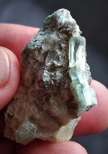 Grüne Beryll-Smaragdkristalle in Feldspat-Biotit-Matrix.42x26x14mm.Ural Russland