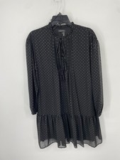 1. State Mini Dress Women's Small Black Polka Dot Sheer Pintucked Tie-Front NWT
